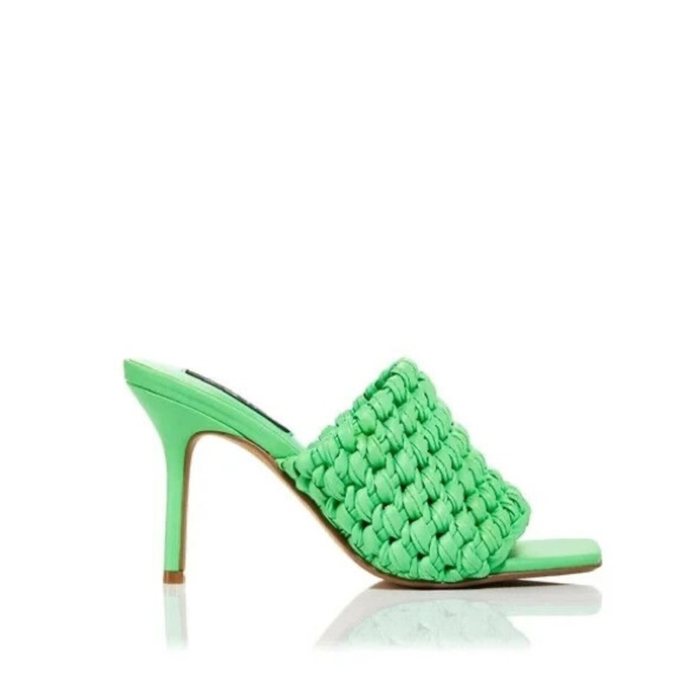 AQUA Katy Low Heel Slide Sandals Green Solid Open Toe Slip On